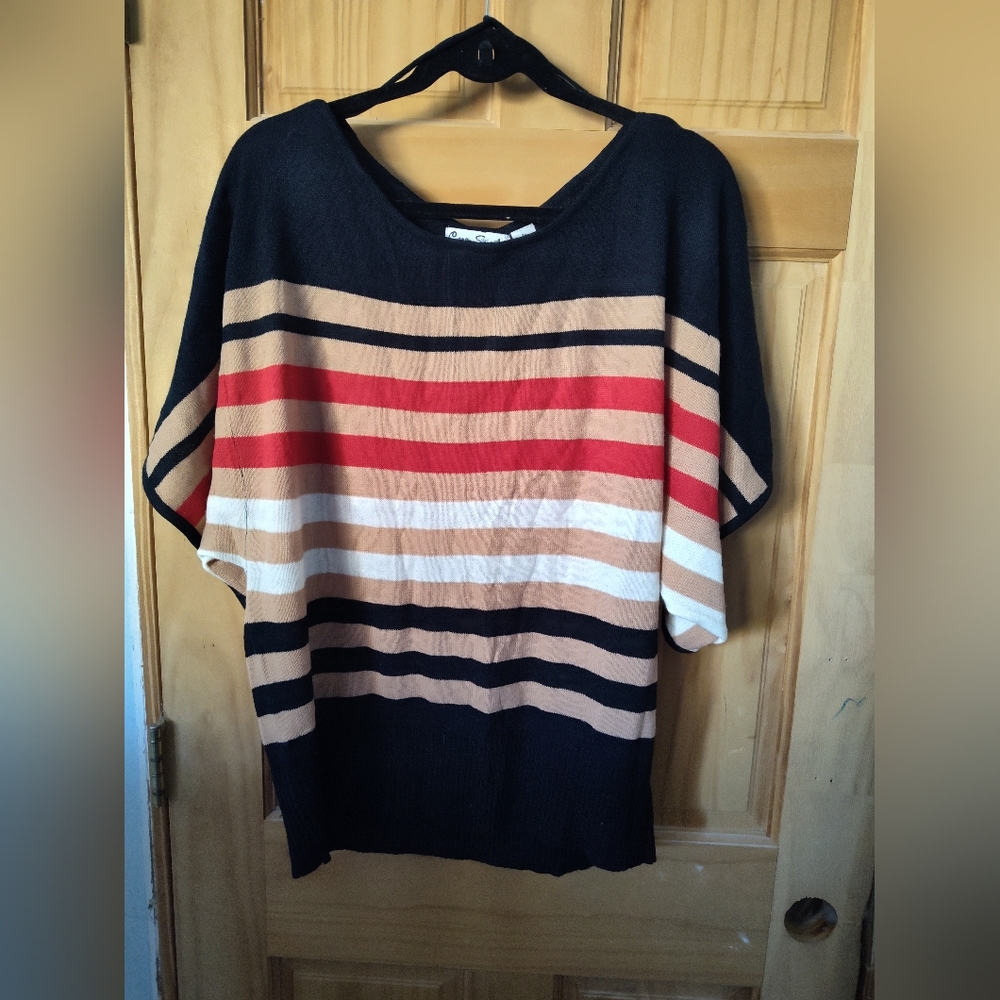 Nwot Chico's Striped Knit Top - Black, Red, Beige
